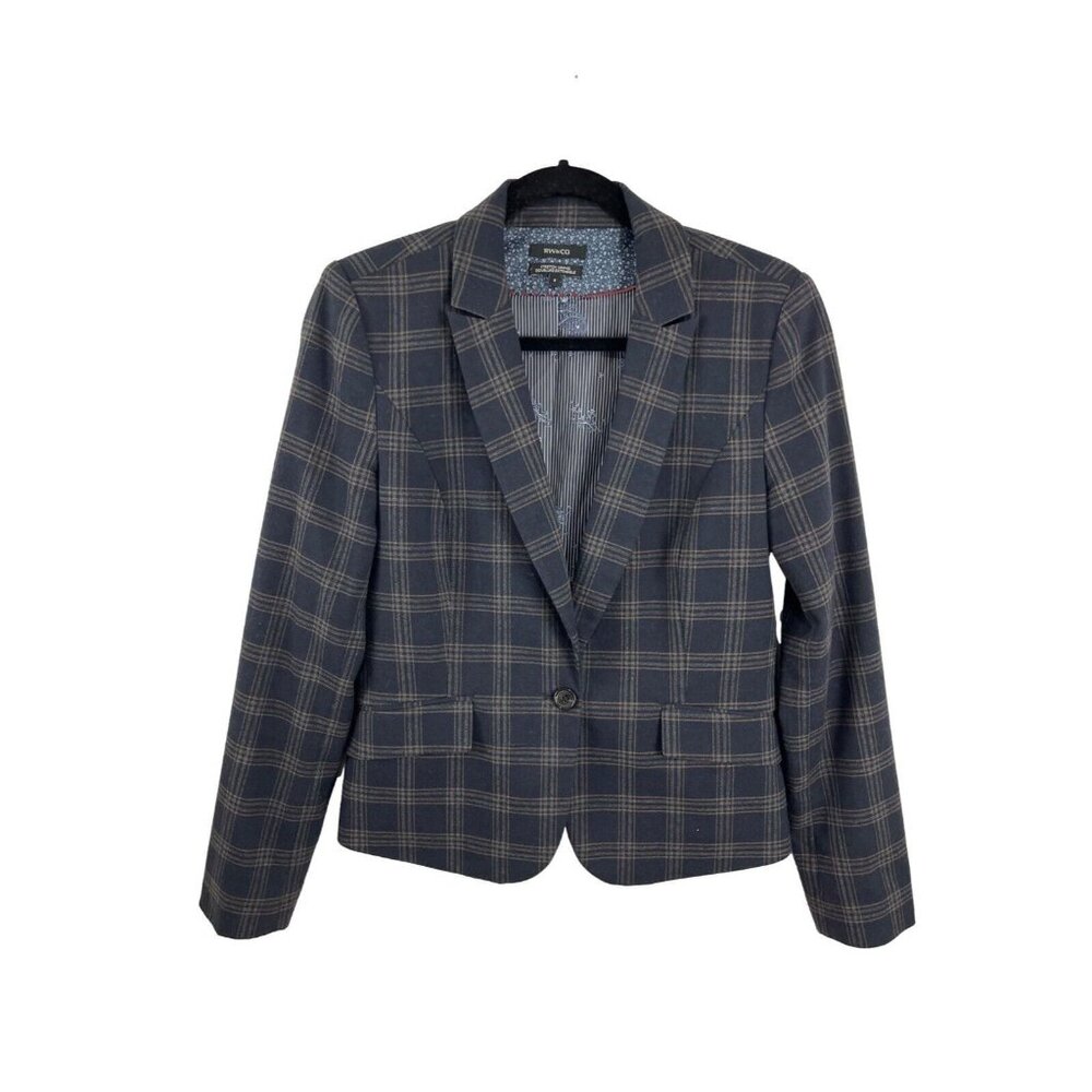 RW & Co. Blue and Grey Plaid Structured Blazer Women’s Size 8
